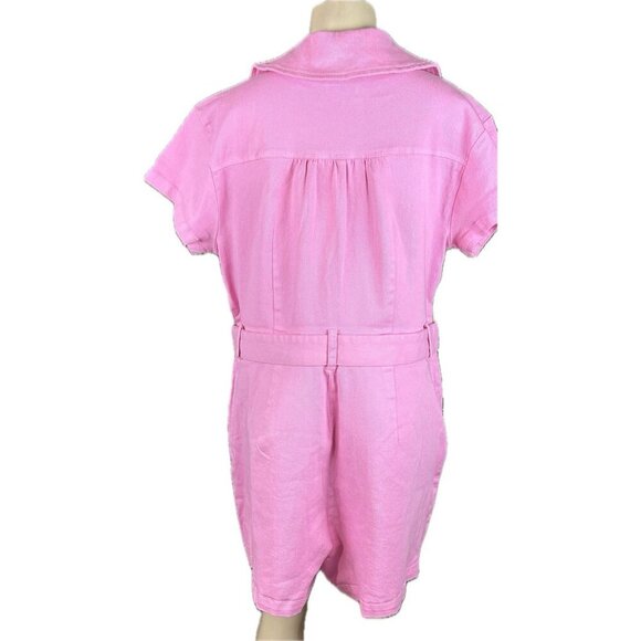 Show Me Your Mumu +1X Pink Denim Stretch Zip Front Pockets Short Sleeve Romper - Picture 4 of 6